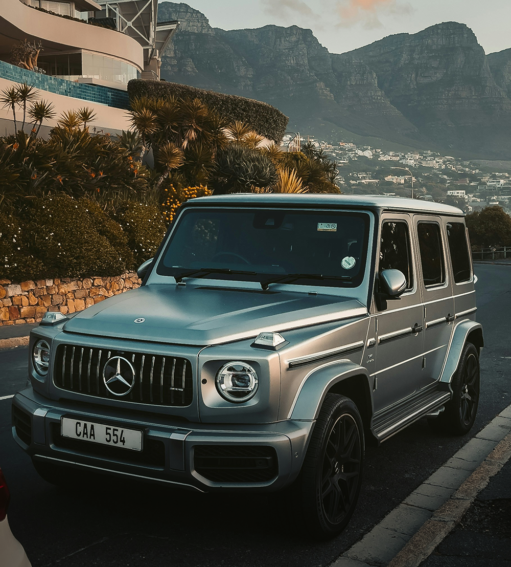 Silver-Mercedes-G-Wagon-on-Road